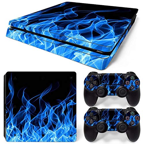 Vinyl Skin Sticker for Playstation 4 Slim, Blue Fire PS4 S Console and Controllers Skins Wrap Vinyl Sticker Decal Cover