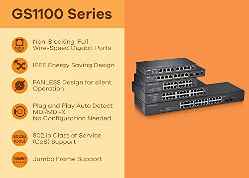 Image of ZyXEL 24-Port Gigabit Ethernet Unmanaged Switch - Fanless Design with 2 SFP Ports [GS1100-24]