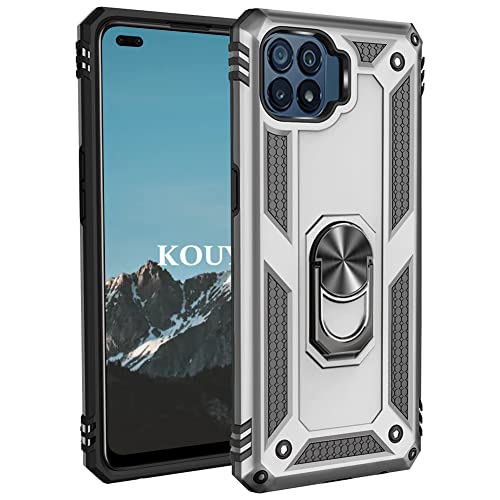 KOUYI Funda para OPPO Reno4 Lite/F17 Pro/A93, Armor Carcasa con 360 Anillo iman Soporte Hard PC y Silicona TPU Bumper antigolpes Fundas Carcasas Case para OPPO Reno4 Lite/F17 Pro/A93 (Plata)