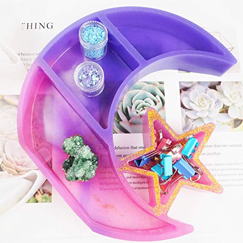 FineInno Moon & Star Dish Resin Mold, Epoxy Casting Silicone Mould, Jewellery Trinket Storage Tray Holder - Image 2