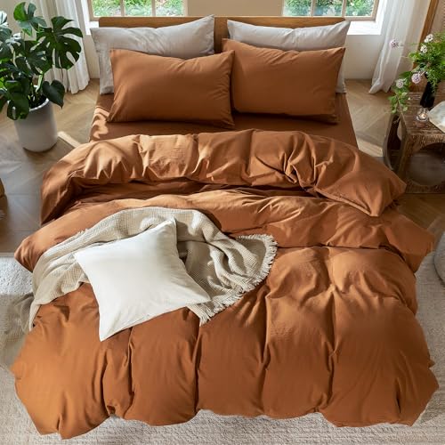Image of MooMee Duvet Cover Set 100% Washed Cotton Linen Like Twin | Relaxed Linen-like Texture. Soft, Breathable & Long-lasting Comfort. Lightweight. Hidden Zipper with 8 Interior Corner Ties