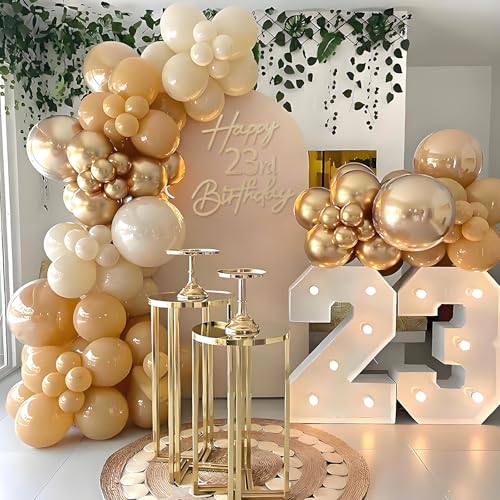 Image of Happy Birthday with 0-9 Numbers Sign for Backdrop - Glitter Felt Custom Age Happy Birthday Decal for Balloon Arch Birthday Decorations Baby Shower - Champagne Gold