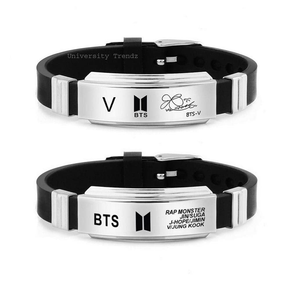 University Trendz V & BTS Signature Stainless Steel Silicone Wristband Unisex Adult Bracelet (Pack of 2) (B09J8LJF1T) Amazon Price History, Amazon Price Tracker