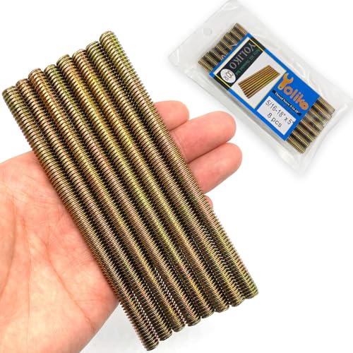 8pcs Color Zinc Fully All Threaded Rod Carbon Steel Long Thread Screw 5/16x5 for Furniture Garden Railing Mounting Assembly Fastening Steel Frame Connection Full Thread Rod for Furniture