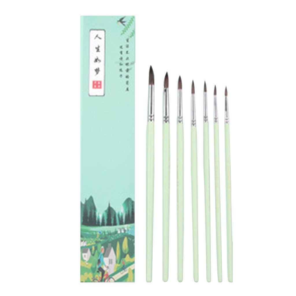 Rbrmhm Green 7 Pieces Premium Pointed Gouache Paint Brush Wood Rod Brush Painting Drawing Supplies Paint Brush For Ideal For Acry