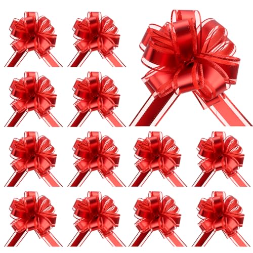 12Pcs Pull Bow Gift Wrapping Christmas Gift Bows Red Ribbon Bows Gift Bows for Christmas Wedding Baskets Valentines Day Holidays Gift Wrapping Bows