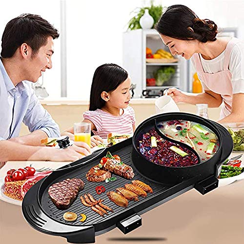 Raclette Grill Der elektrische Grill Hot Pot Maifan Stone Multifunktions- und Hot Pot Tischgrill und Fondue mit Keramikbeschichtung 1500W