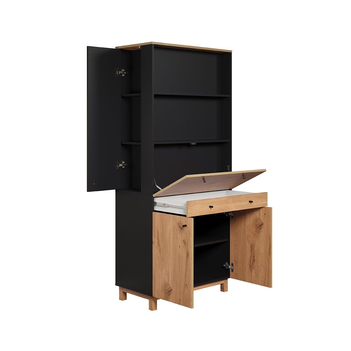 trendteam smart living - Sekretär Schreibtisch Multifunktionsschrank - Wohnzimmer - Solution - Aufbaumaß (BxHxT) 76 x 175 x 41 cm - Farbe Navi Blau mit Viking Eiche - 221400833