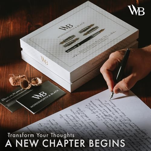 Image of Wordsworth & Black Fountain Pen Gift Set, Includes Ink Bottle, 6 Ink Cartridges, Ink Refill Converter, 4 Replacement Nibs, Premium Package, Journaling, Calligraphy, Smooth Writing Pens [Green Chrome]