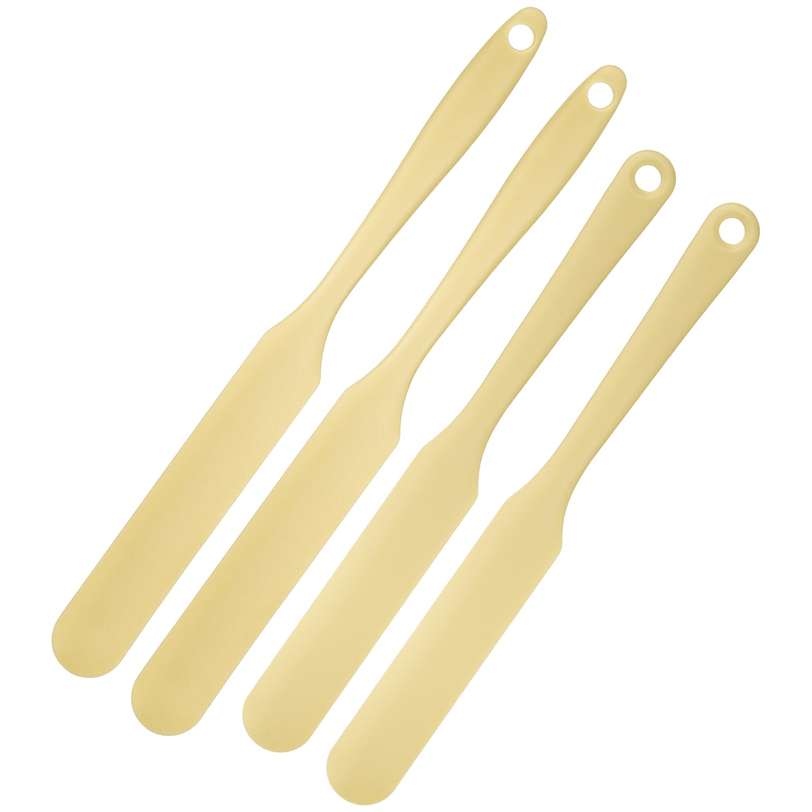 sourcing map 4Pcs Silicone Jar Spatulas, 9.5"/8" Long Handle Thin Spatula Heat Resistant Jam Spreader for Scraping Peanut Butter Sourdough Cake Icing in Bottles Blenders Baking, Light Yellow