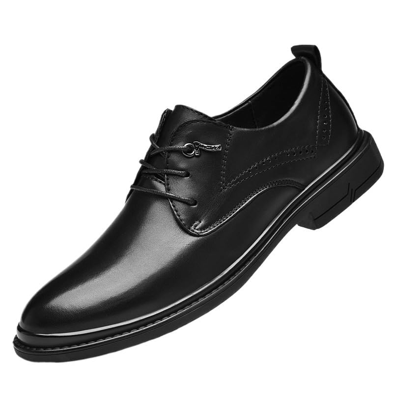 Mens Formal Oxford Shoes Spanish Leather Lace Up Round Toe Anti-Slip Non Slip Rubber Sole Block Heel Low Top Office Business Wedding