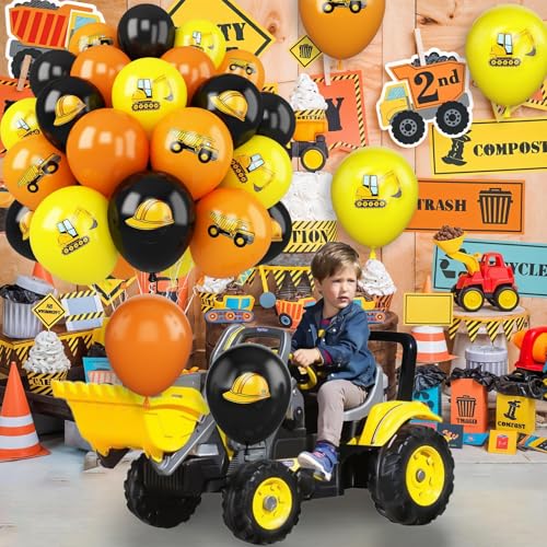 Image of Construction Balloons,30Pcs 12inch Yellow Orange Black Printed Works Latex Balloon for Children Construction Them Party Birthday Baby Shower Dump Truck Party Decorations