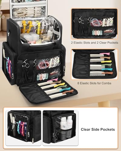 Relavel Hair Tools Travel Bag Hairstylist Traveling Bag Hairdresser Cosmetology Bag Storage Organizer Case for Hair Stylist Essentials, Barber Accessories with Adjustable Dividers and Shoulder Strap4
