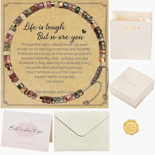 Natural Stone Healing Bracelet for Women - Inspirational Friendship & Get Well Soon Gift for Best Friend, Sister, Mom, Daughter, Coworker - Beaded Bracelet