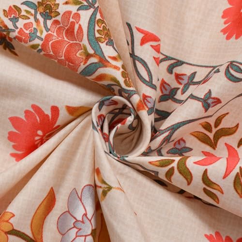 Image of Pure Cotton 220tc Flat Single Bedsheets for Summer Breathable | Wrinklefree (Size-60 X 90 Inch or 228 x 152 cm) with 1 Pillow Covers (Size-17 X 27 Inches, Beige & Green Flower)