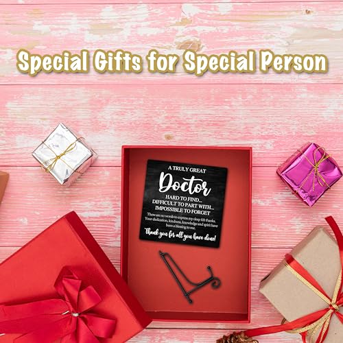 Image of Thank You Gifts for Doctor - Inspirational Wood Plaque with Stand - Retirement Appreciation Gifts for Doctors - Black Wooden Desk Sign for Home Office Bar Accessories - C11