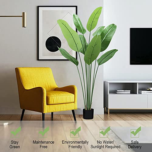 5 Ft Artificial Trees, 59"Artificial Silk Bird Of Paradise Palm Tree, 9 Nearly Natural Leaves And Thick Durable Pot, Tall Fake Faux Tree Perfect For Indoor Outdoor Home Office Decor Housewarming Gift #TOP3