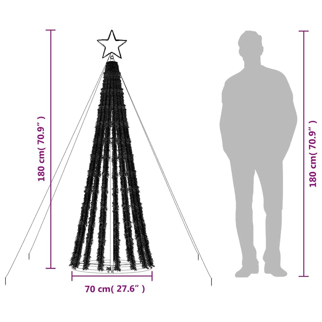 vidaXL Sapin de Noël à LED 275 LED Blanc Chaud 180 cm, décoration de Noël, lumière LED, lumière de Noël extérieure, cône de Noël, éclairage LED