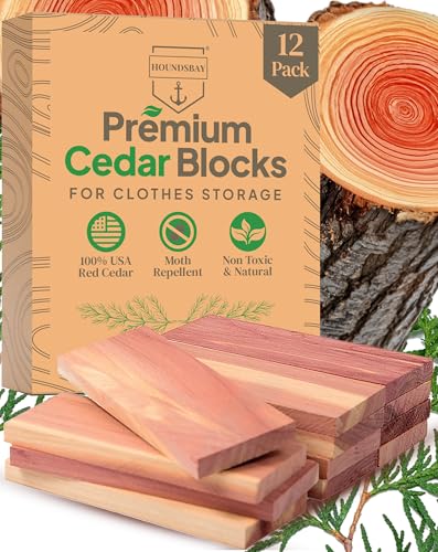Cedar Blocks for Clothes Storage, Closets and Drawers - All Natural Moth Balls Alternative for Clothes Storage - Moth Repellant and Keep Clothes Smelling Fresh - 12 Pack