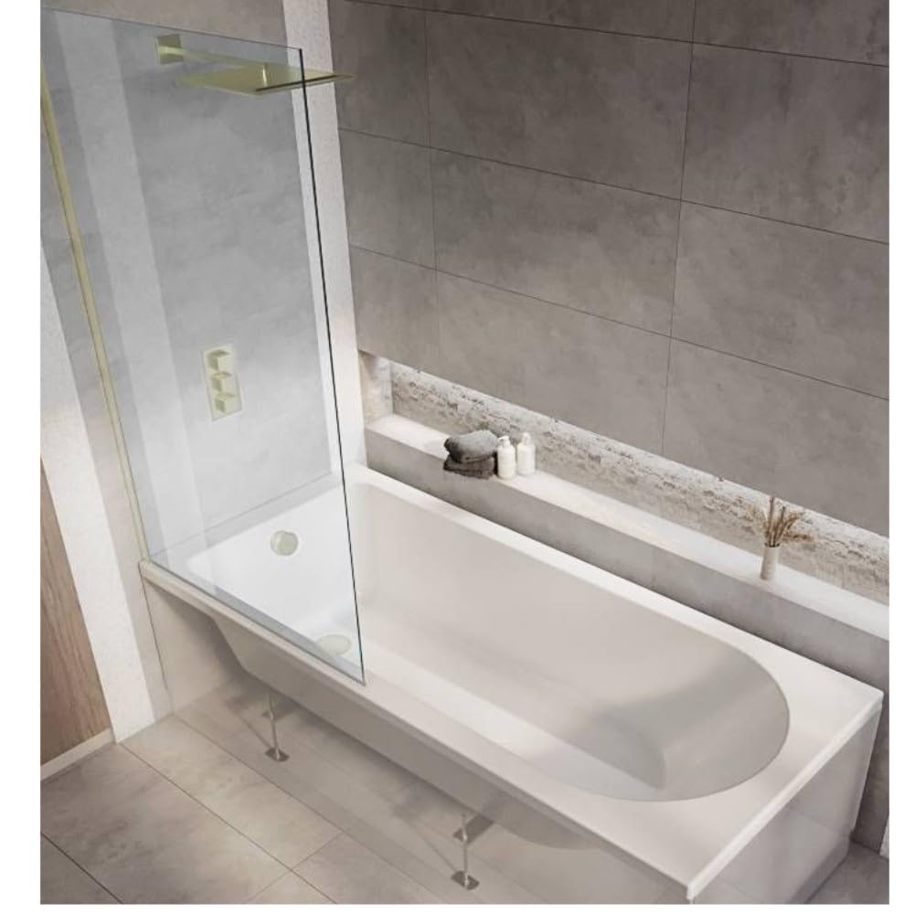 Milano Ballam White 1700mm x 700mm Single Ended Round Shower Bath Gold Screen