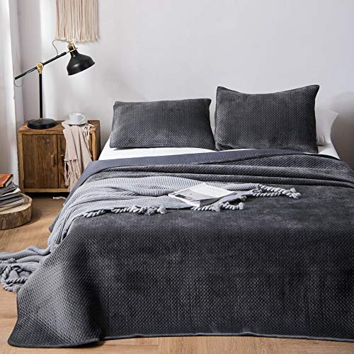 Kasentex Plush Poly-Velvet Lavish Design Quilt Set With Brushed Microfiber - Luxurious Bedding Soft & Warm Coverlet - Machine Washable Coverlet (Pewter Grey, King + 2 Shams) #TOP1