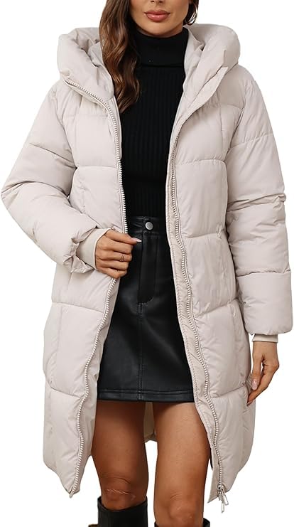 FM2018XSL Chaqueta Acolchada Larga con Capucha Mujer con Cremallera Invierno Engrosad Parka Abrigos Plumas Cálido Cortaviento