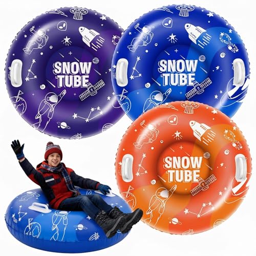 SOLAVERO - SOLAVERO Luge Gonflable 90CM, Tube à Neige avec Poignées Robustes, Traîneau pour Enfants et Adultes, Jeux d’Hiver, Glissade, Ski, Sports en Plein Air (Motif de Astronaute)