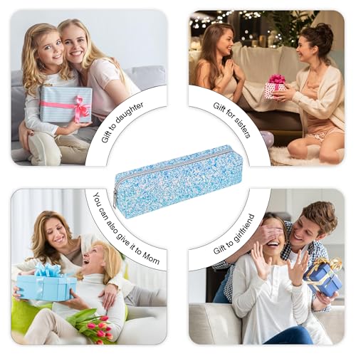 Image of Blue Pencil Box Glitter, Shiny Pencil Case, Stationery Zipper Portable Pencil Case, Stationery Storage Bag, for Daily Study Work (1Pcs)