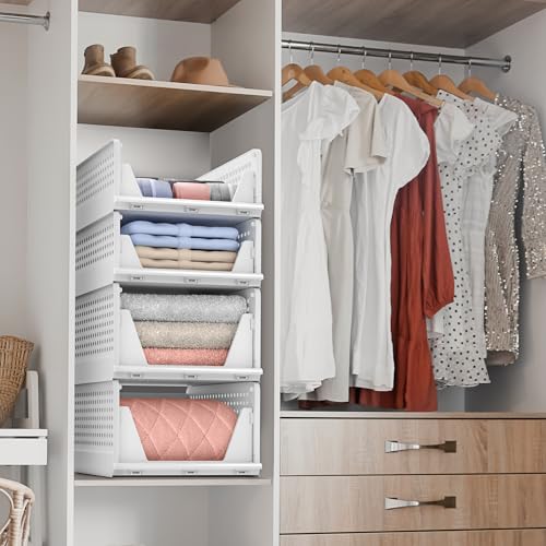 Image of Sorbus Shelf Organizer - Closet Shelf Organizer for Clothes, Closet, Bathroom, Kitchen, Garage - Plastic Stackable Shelf Organizer Baskets - Open Front Design Under Shelf Organizer