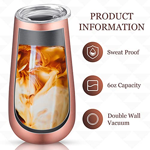Patelai 10 Pieces 6 Oz Stemless Champagne Flutes Wine Tumbler Unbreakable Reusable Glass For A Champagne Cocktail Toast Double-Wall Vacuum Insulated Stemless Wine Glass (Rose Gold) #TOP3