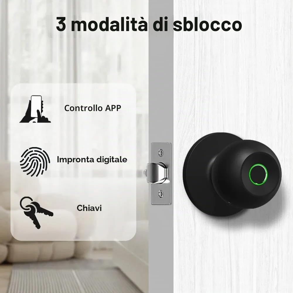Smart Door Knob, serratura elettronica, pulsante per porta con controllo app, serratura biometrica, per camera da letto, appartamenti, uffici, hotel