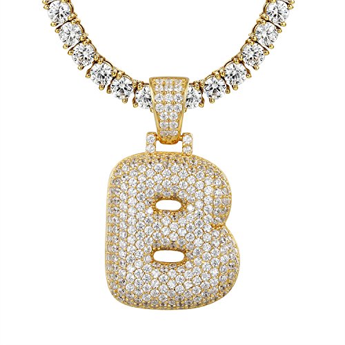 Collar con solitario de tenis de 24.0 in con colgante de letra B de burbuja personalizado con diamantes de imitación