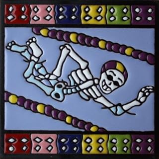 6x6 Swimmer. Day-of-The-Dead Clay Tile