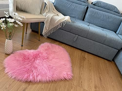 W-Prospect Luxury Fluffy Faux Sheepskin Heart Shaped Rug, 2.3X3 Feet, Aesthetic Fur Rug, Beautiful Area Rugs for Bedroom, Living Room, Sofa, Floor Mat, Home Decor (Rose Pink)