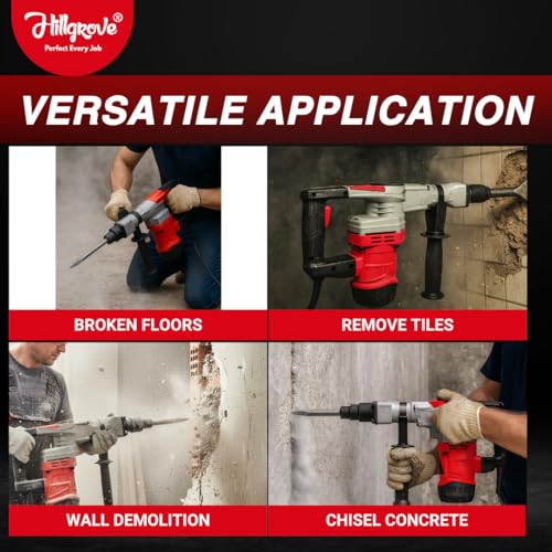 Image of Hillgrove HGCM1399M1 2000W 100% Copper Winding 7Kg Concrete Demolition Hammer Chipping Hammering Drilling Breaker Drill Machine 7Kg Kit Set