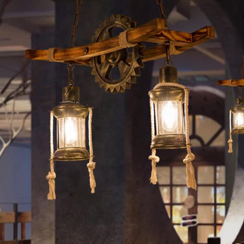 Drewniana lampa wisząca vintage lampa wisząca przemysłowa metalowa wisząca lampa retro stół jadalnia żyrandol E27 lampa sufitowa sypialnia salon jadalnia kuchnia loft bar oświetlenie dekoracyjne