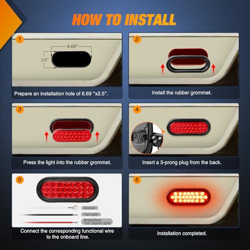 Image of Nilight 6 inch Oval Trailer Tail Light 2PCS Red 24LED Brake Turn Lights