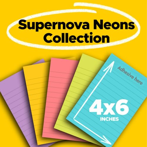 Image of Post-it Super Sticky Notes, 4 inch x 6 inch, Miami Collection, 8 Pads per Pack, 90 Sheets per Pad, Lined (660-5SSMIA) | School Supplies and Office Supplies, 2X the Sticking Power