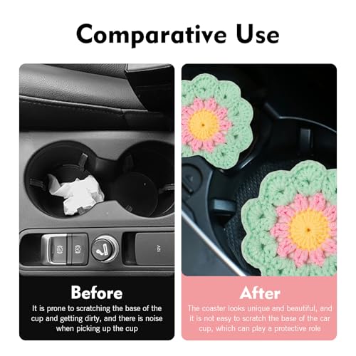 2 posavasos tejidos para autos color verde, 2 piezas miniatura 6