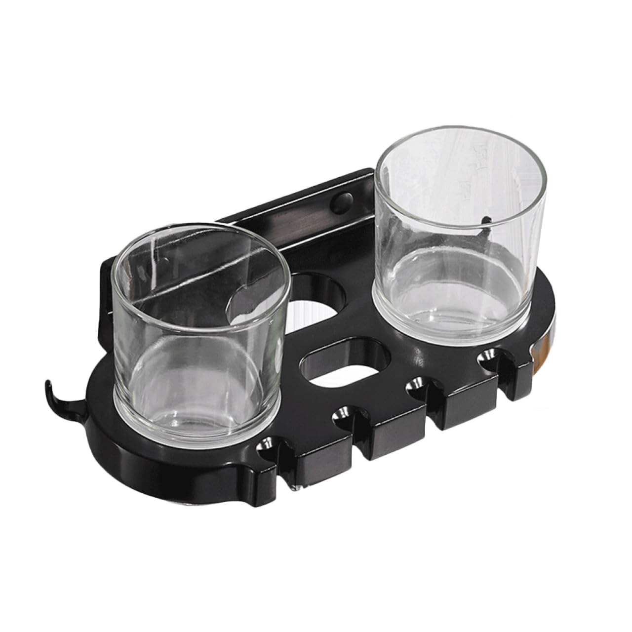 Levemolo Bohren Space Aluminium Zahnbürstenhalter Doppelbecher Halter mit Haken Schwarz Rostfrei Platzsparend Multifunktional für Bad Zahnbürste Glas Zahnpasta Handtuch