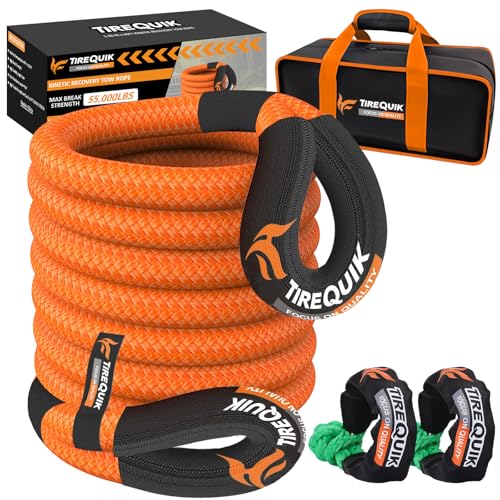 Image of Kinetic Recovery Rope 1-1 /8 inchx 30ft 51500lbs Heavy Duty Offroad Snatch Strap with 2 Soft Shackles, Kinetic Tow Rope Recovery Kit, 35% Elasticity Tow Ropes for Trucks SUV UTV ATV Jeep Tractor