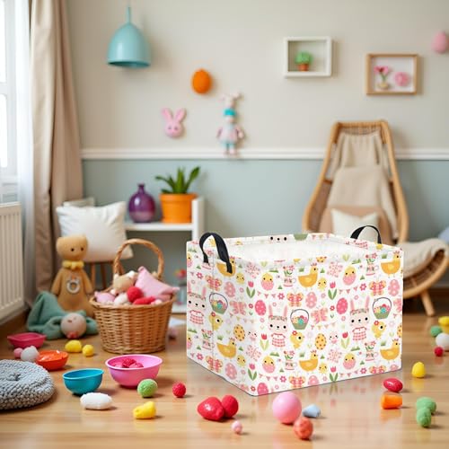 Image of Rectangular Easter Basket Easter Basket for Kids Baby Storage Basket Cute Toy Storage Bin Organizer Shelf Book Basket Easter Room Decor(Pink Easter Egg)