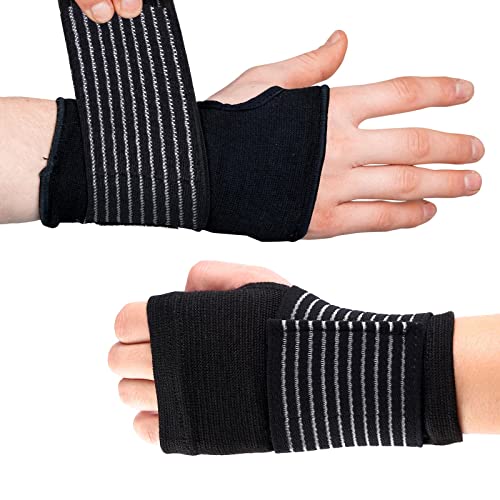 AWAVM Wrist Brace, 2 Pack Elastic Wrist Support with Strap, Wrist Compression Wrap Adjustable Wrist Strap Relieves Wrist Pain, Tendonitis, Sports Use for Men and Women, Right & Left (Black)