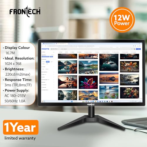 Image of FRONTECH 17.1 Inch HD LED Monitor | Refresh Rate 60 Hz,1440 x 900 Pixels | Wall Mountable Slim & Stylish Design with 16.7M Colors| HDMI & VGA Ports, Built-in Power Supply (MON-0066,Black)