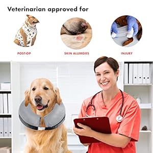 Dog Cone After Surgery, Protective Inflatable Collar, Blow Up Dog Collar, Pet Recovery Collar for Dogs and Cats Soft (Large(12″-18″), Grey)