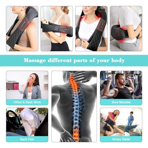 WOQQW Shiatsu Back Shouder and Neck Massager with Heat - Gifts for Women/Men/Mum/Dad - Electric Deep 4D Kneading Massager for Back, Neck and Shouer Pain Relief, Best Gifts for Birthday, Christmas Day - Image 7