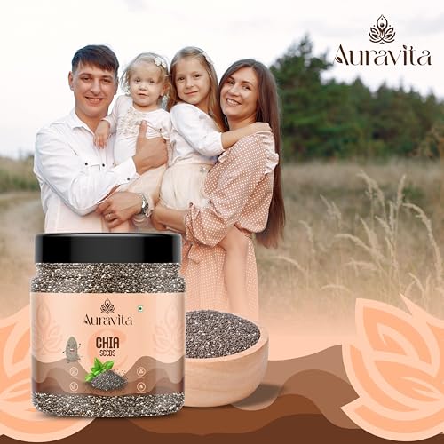 Image of Auravita Premium Chia Seeds 250 Gram | Rich in Calcium, Protein & Fibre | 100% Clean Chia Seeds for Eating | Antioxidant Rich Superfood for Smoothies, Salads & Baking