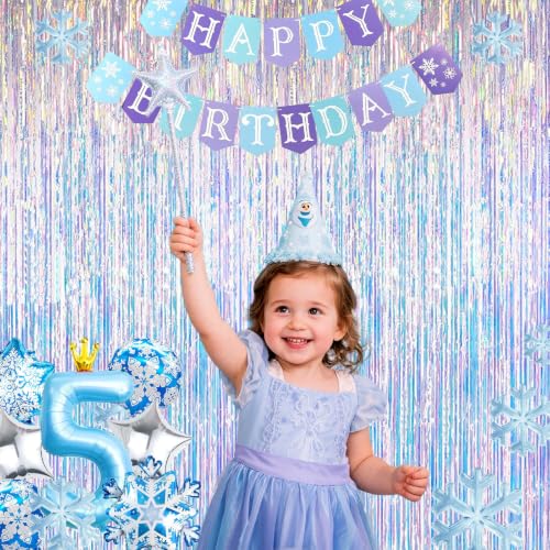 Image of Iridescent Party Decorations Fringe Backdrop, Sparkling Holographic Foil Fringe Tinsel Curtains for Frozen Mermaid Birthday Party Decor - 3.28x6.56ft 2 Packs