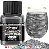 NiHome Edible Food-Grade Glimmer Powder Glitter Luster Dust Metallic Food Decorating Sprinkle Glimmery Dust for Drink Wine Beverage Cake Candy Dessert Bakery Restaurant Vegan (0.18oz/5g, Black)