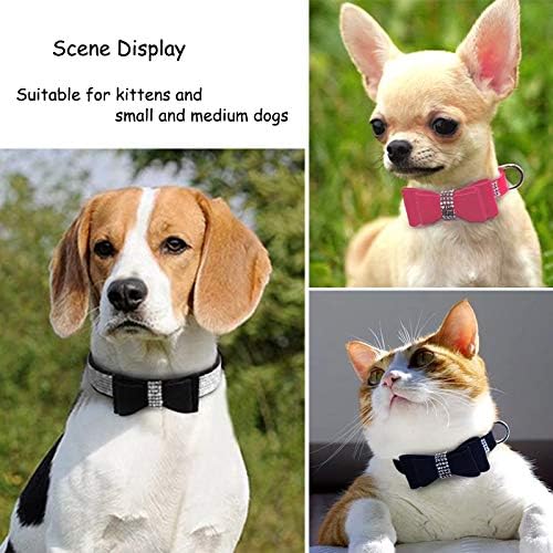 Quick Release Cat Collar with Bell and Bow Tie,Bling Rhinestones and Adjustable Safety Kitten Collar Soft Leather,Kitty and Some Puppies Safety Collars (Pink/6.8-10.8 in)